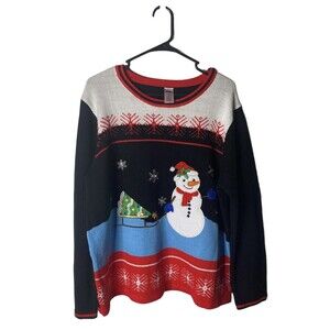 Ugly Christmas Sweater Snowman Women Sz XXL Black Acrylic Holiday